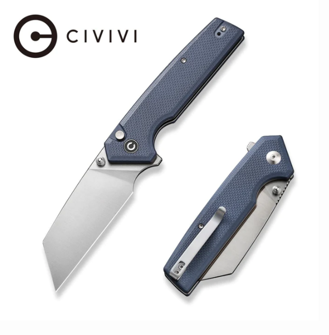 CIVIVI Amirite Reverse Tanto Button Lock Knife Blue G-10 (3.5" Satin) C23028-1