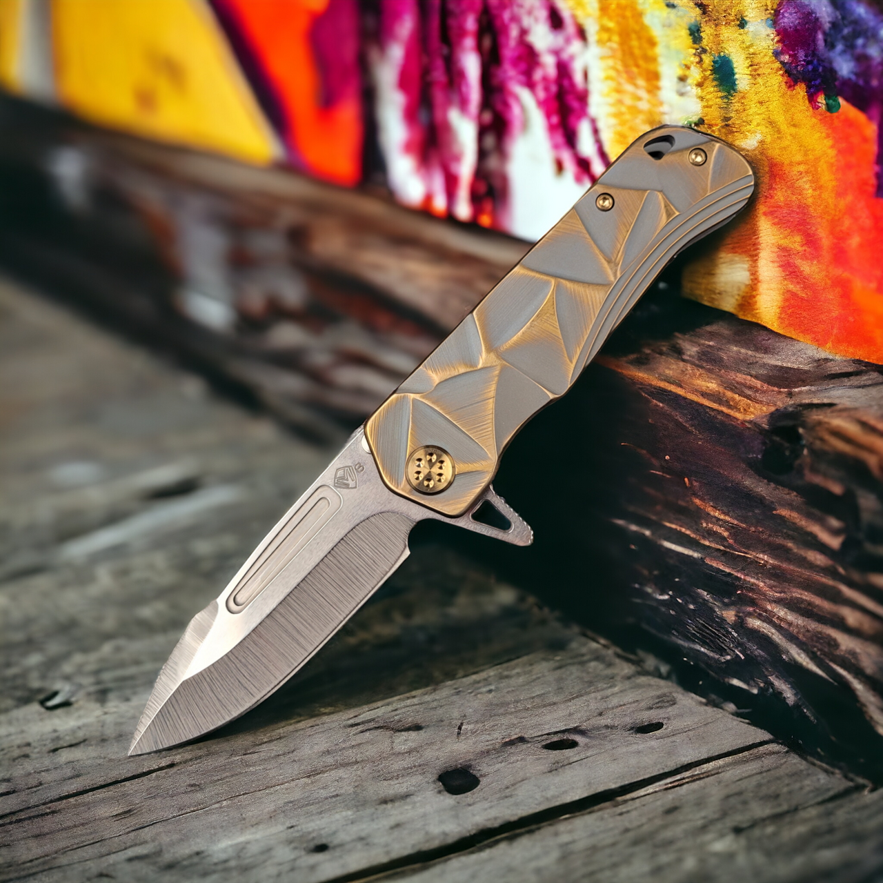 Medford Knife & Tool Proxima Custom Sculpted "Stained Glass" Bronze Tumbled CPM S35VN