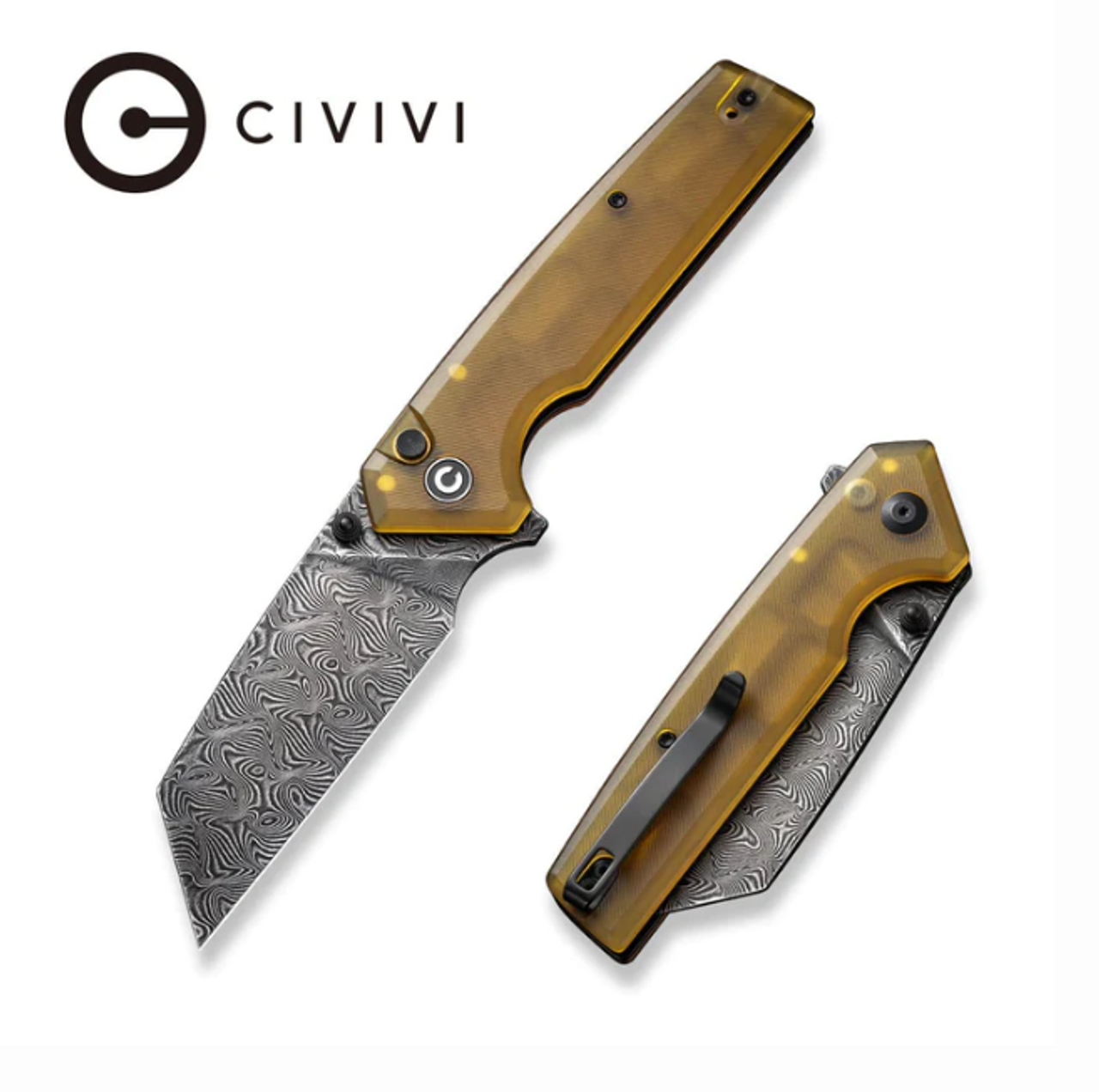 CIVIVI Amirite Modified Wharncliffe Button Lock Knife Ultem (3.5" Damascus)