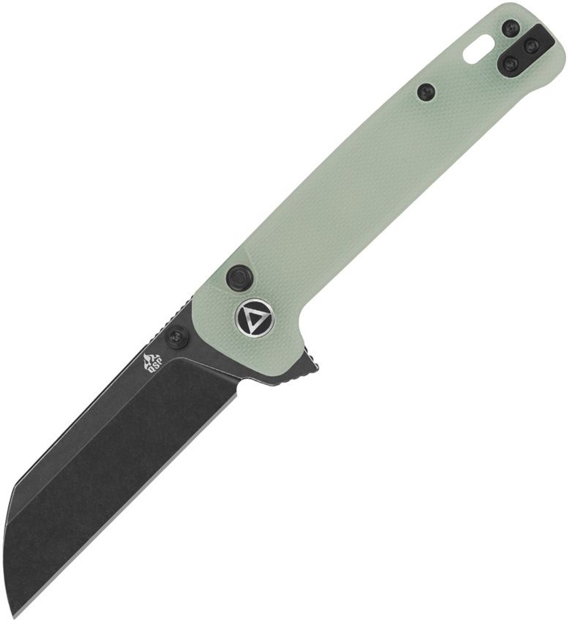 QSP Penguin Button Lock Pocket Knife 14C28N Black Blade Jade G10 Handle