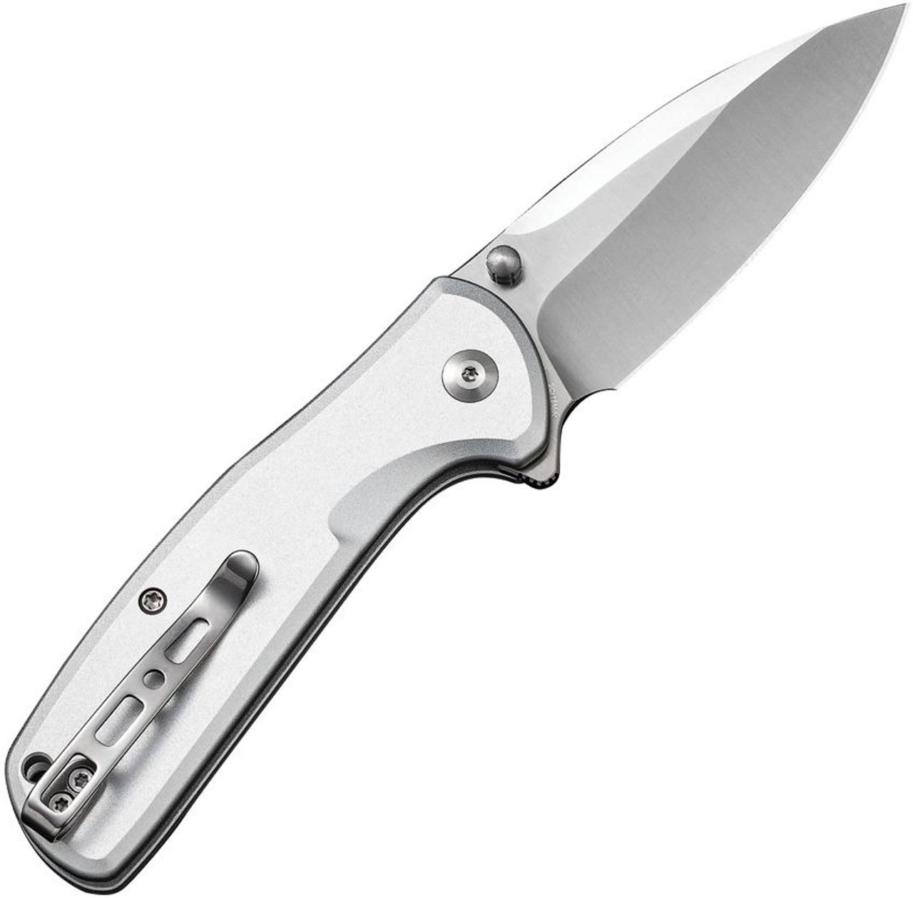 SENCUT ArcBlast Flipper Button Lock Knife Silver Aluminum (2.9" Satin) S22043B-2