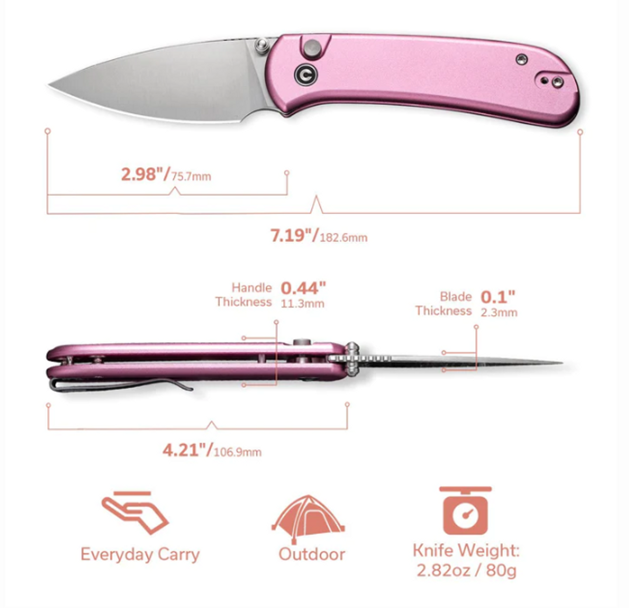 CIVIVI Qubit Button Lock Knife Pink Aluminum (2.98" Satin) C22030E-5