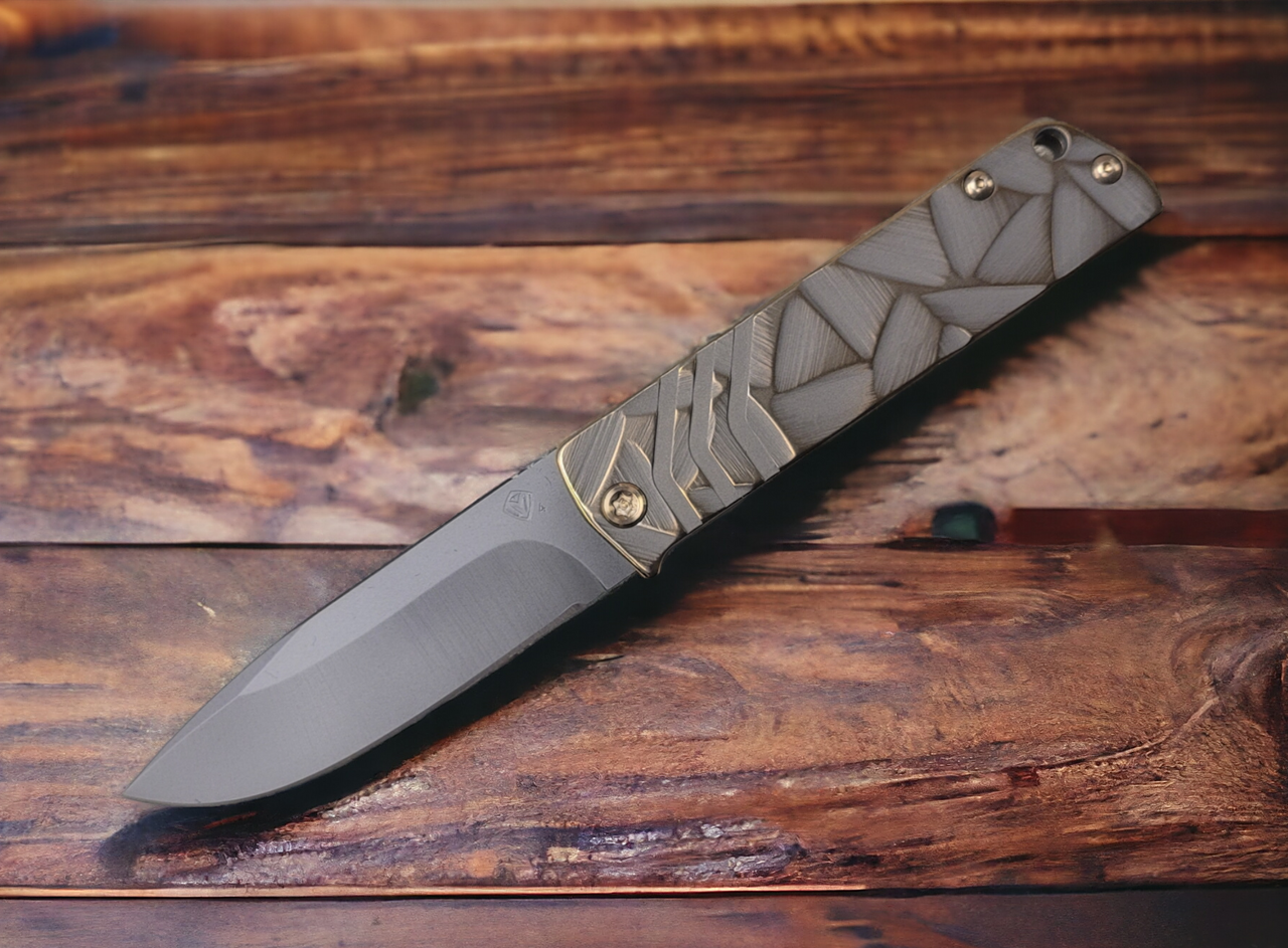 MKT The Antik Front Flipper Folding Knife Custom Stained Glass PVD Sculpted 