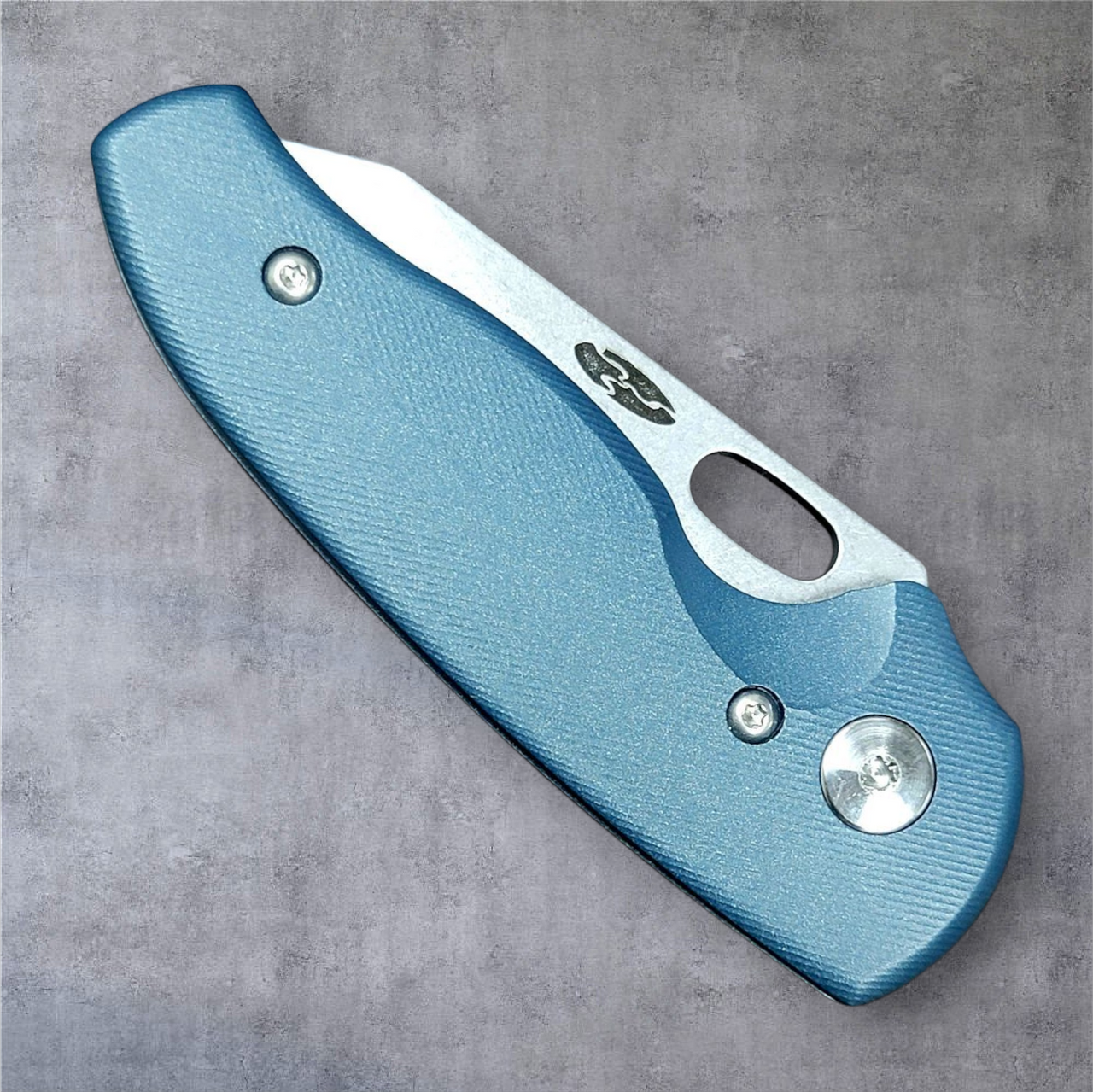 TRM NERD LINERLOCK with MAGNACUT Blade 3D Contoured Lizard Skin Custom REC Blue Titanium Scales