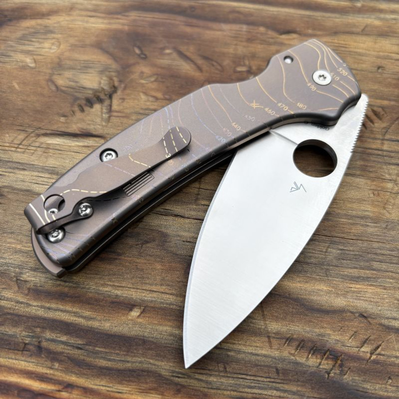 LynchNW Spyderco Shaman Skinny Scale/Clip/Blackspacer Set -Rust Bronze Metallic Topo