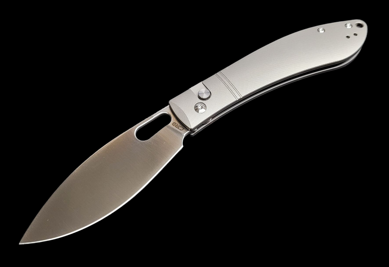 CJRB Sasaya Button Lock Knife Titanium (3.5" Stonewash) Pre-Owned