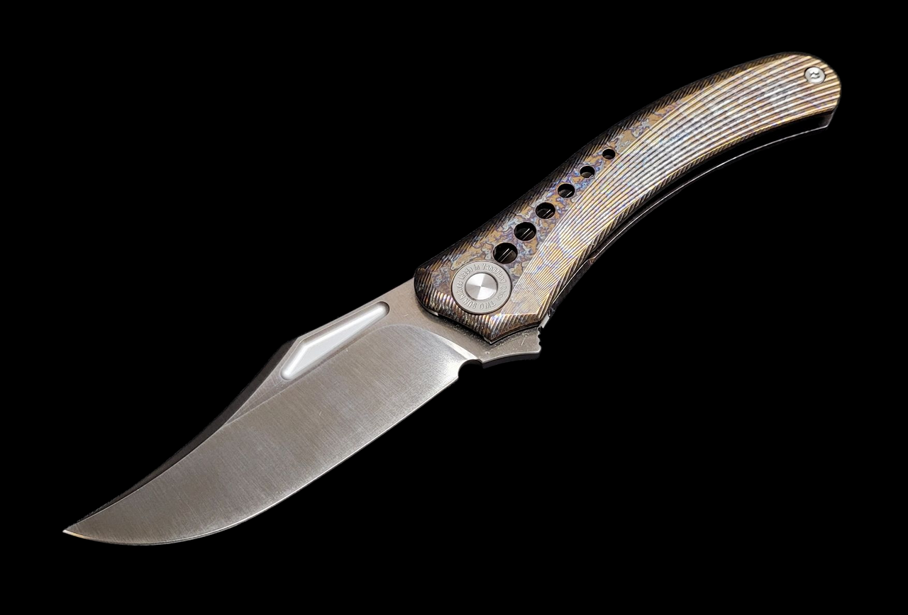 TwoSun Folding Knife Flamed Titanium Alloy Handle D2 Plain Edge TS240 Pre-Owned