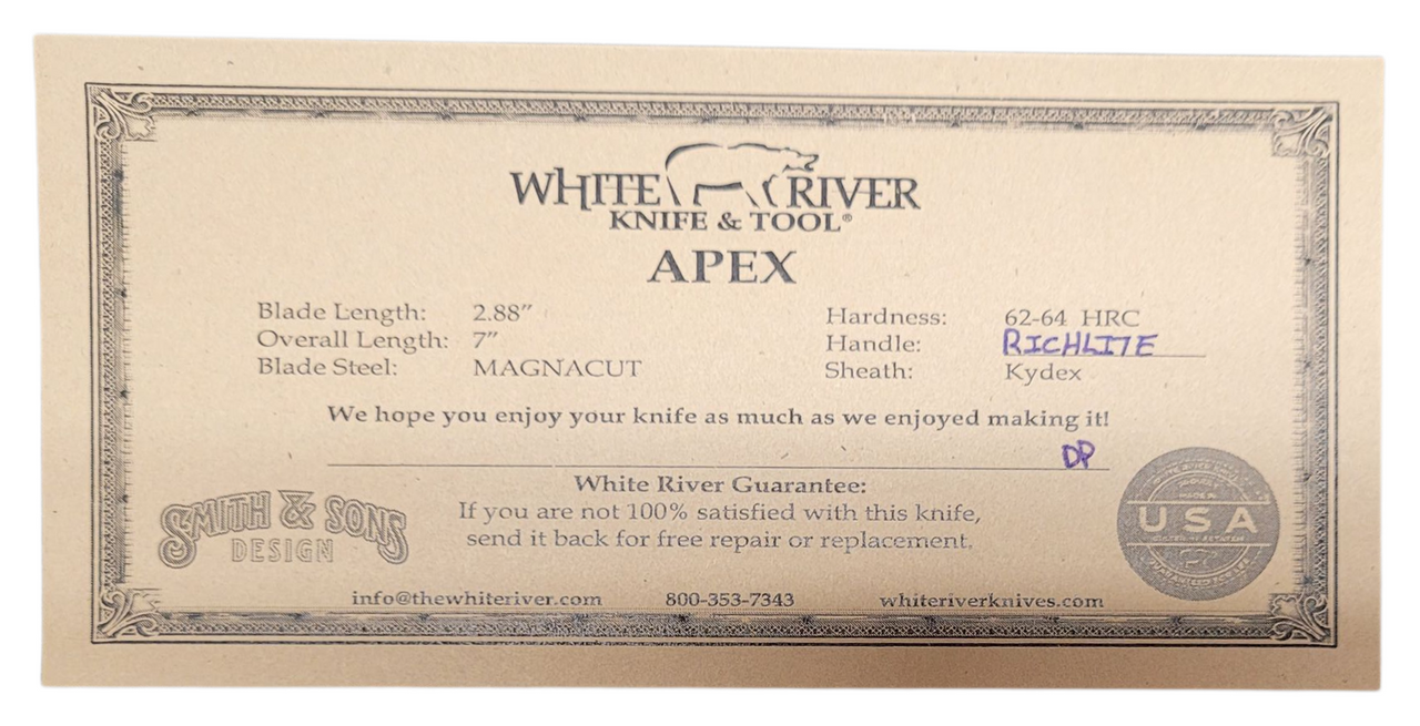 White River Knife & Tool Apex Maple / Black Richlite Magnacut  White River Knife & Tool Apex Maple / Black Richlite Magnacut