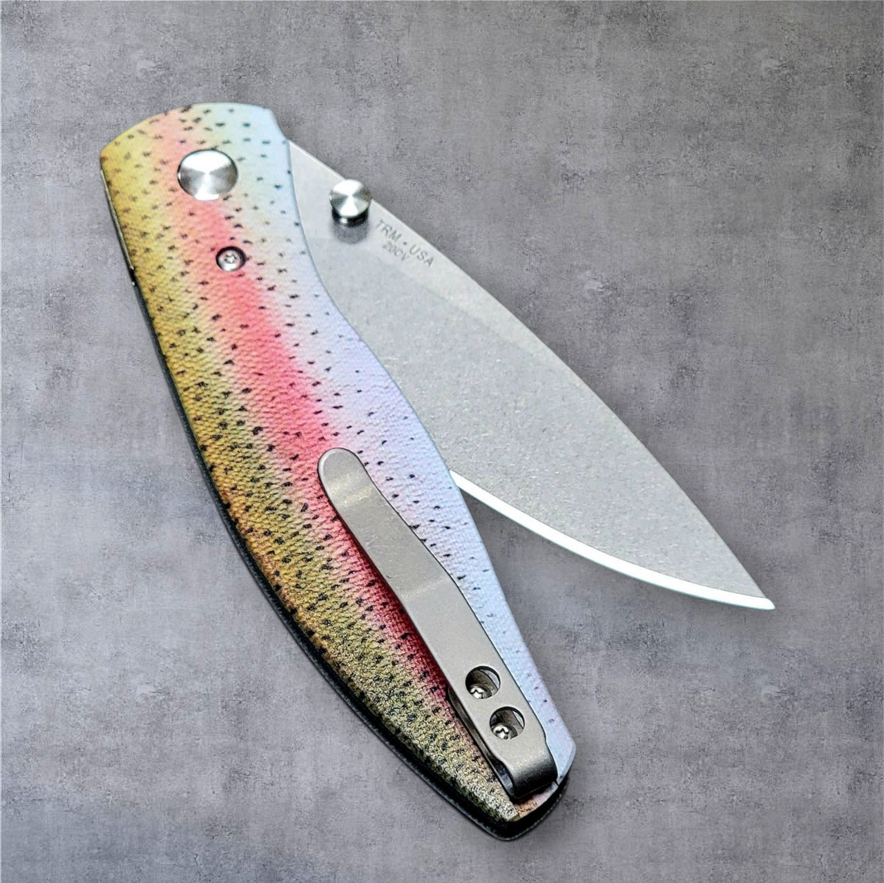 TRM Atom 3D Contoured G10 Rainbow Trout Scales - 20CV Blade - Made In USA