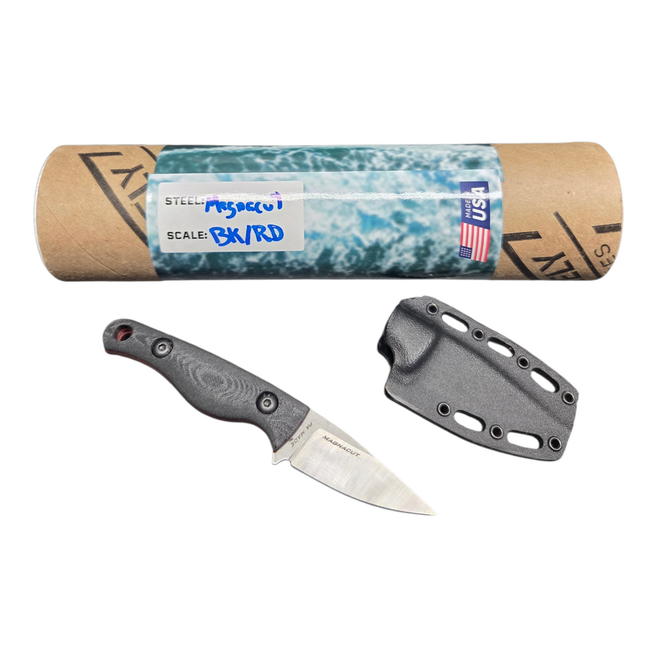 Creely Blades Minnow Magnacut Blade Black/Red 3D Printed Scales Kydex Sheath