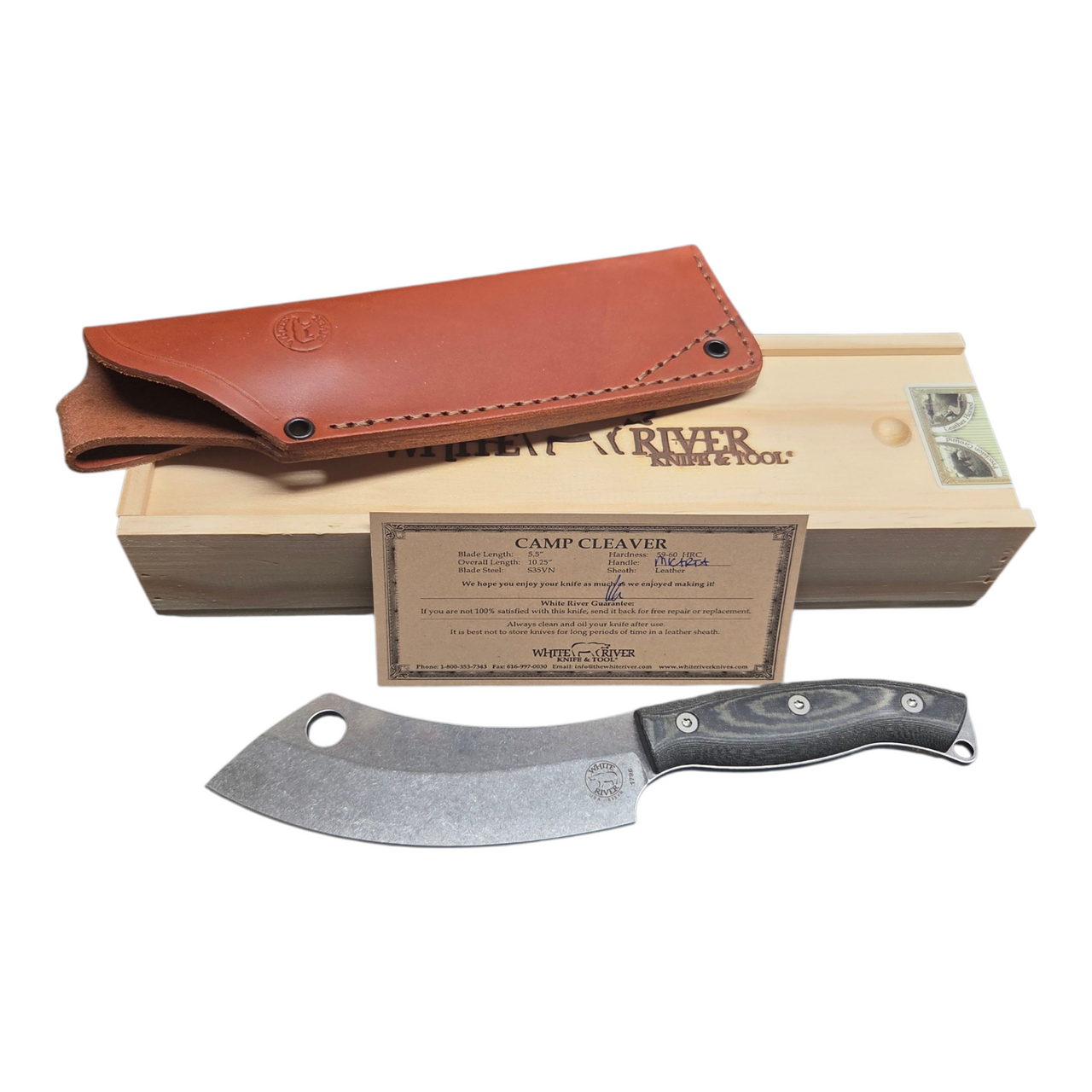 White River Knife & Tool Camp Cleaver Black & Olive Drab Linen Micarta WRCC55-LBO