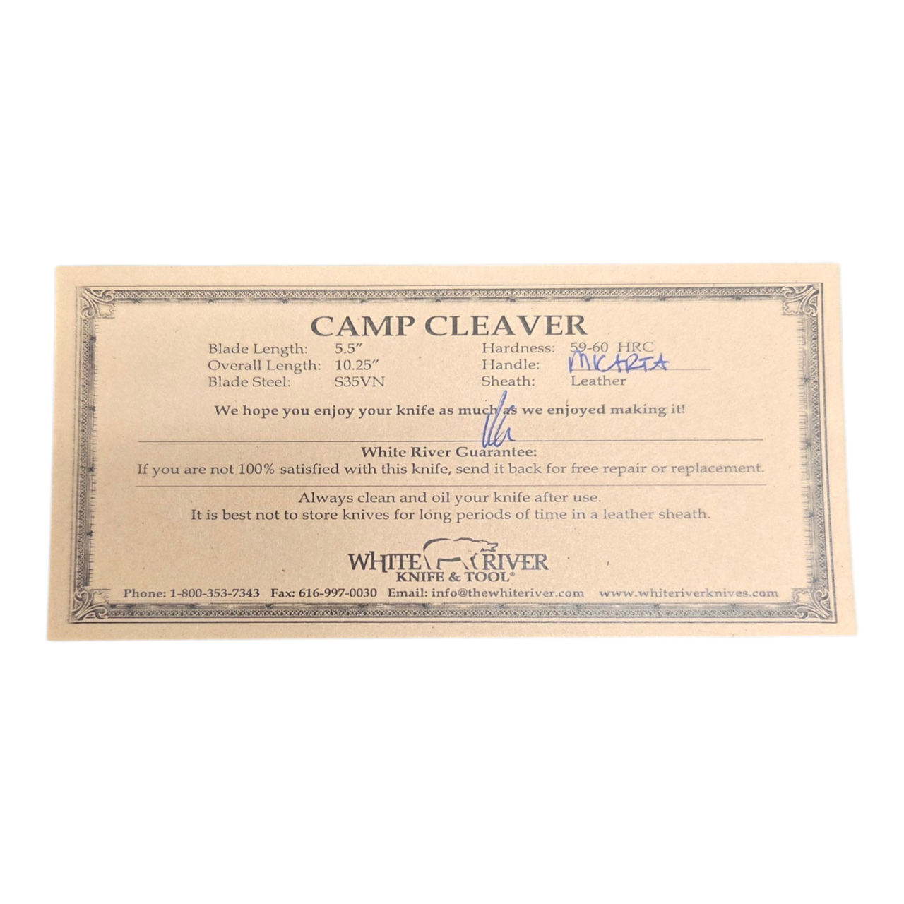 White River Knife & Tool Camp Cleaver Black Burlap Micarta WRCC55-BBL