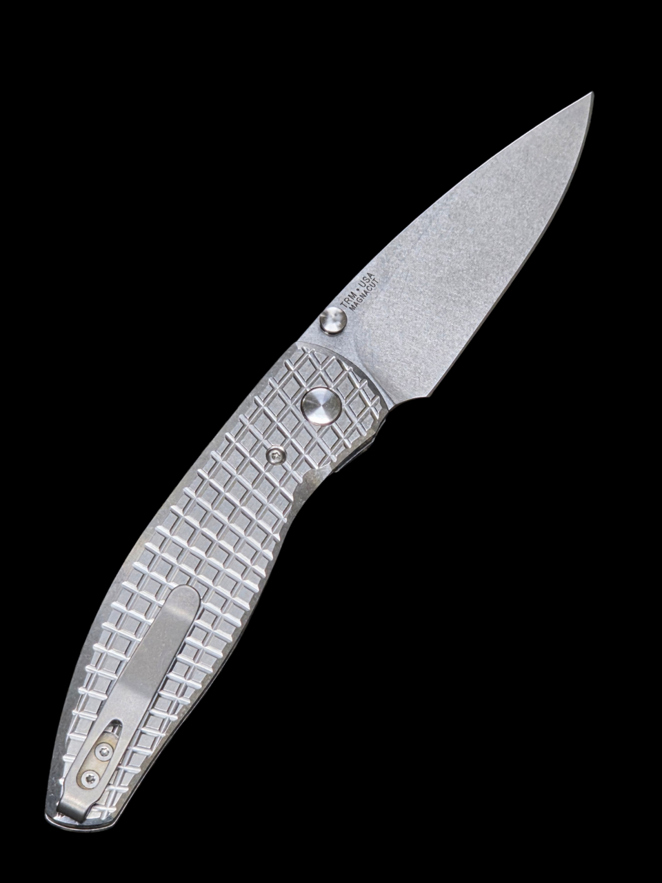 TRM Atom Linerlock Ti Frag Pattern Flat Scales - Magnacut Blade - Made In USA