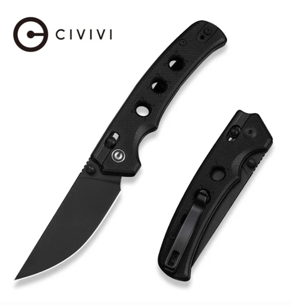 CIVIVI Noctis Thumb Stud & Crossbar Lock Knife Black G10 Handle (2.98" Black Stonewashed Nitro-V Blade) C24020C-1