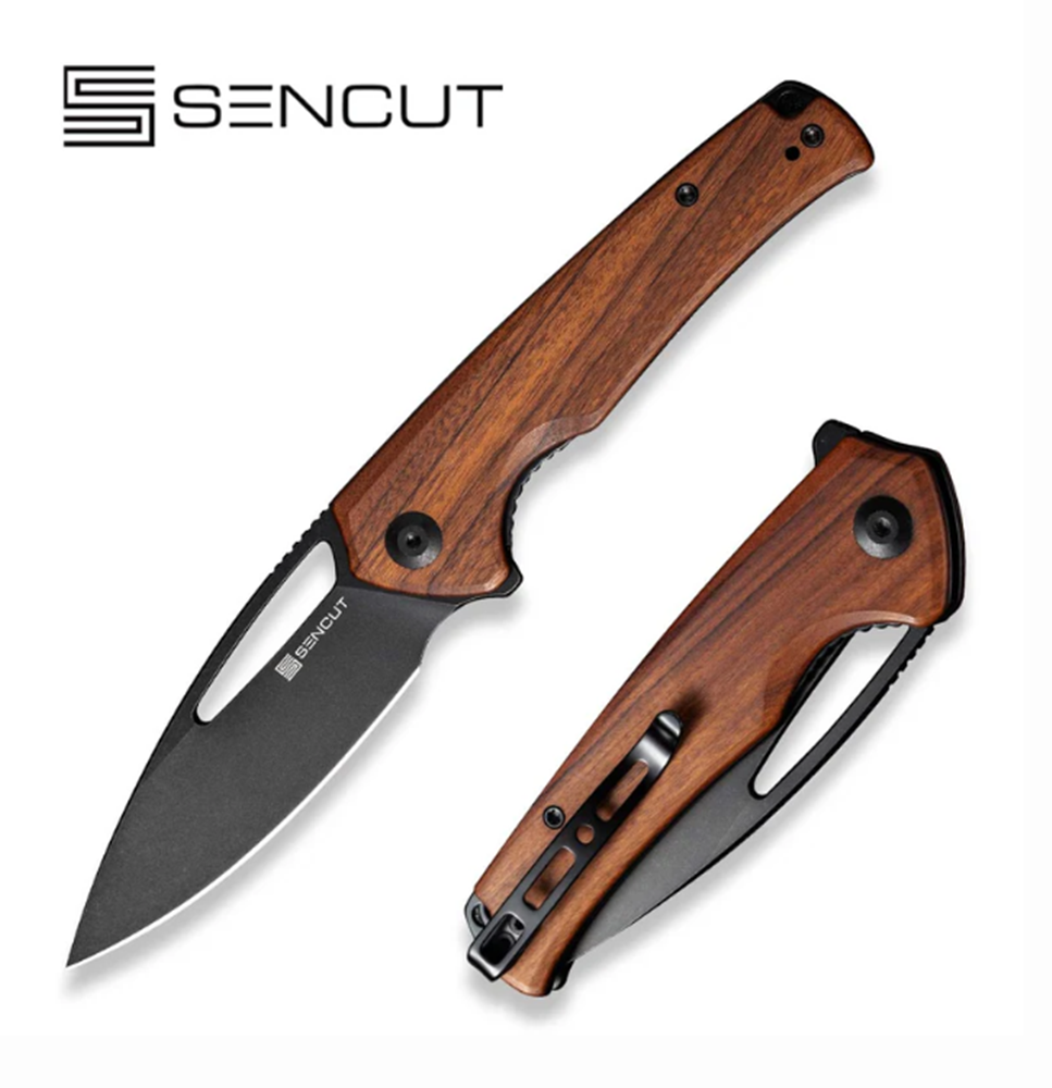 SENCUT Mims Flipper Knife Wood Handle (3.48" 9Cr18MoV Blade) S21013-4