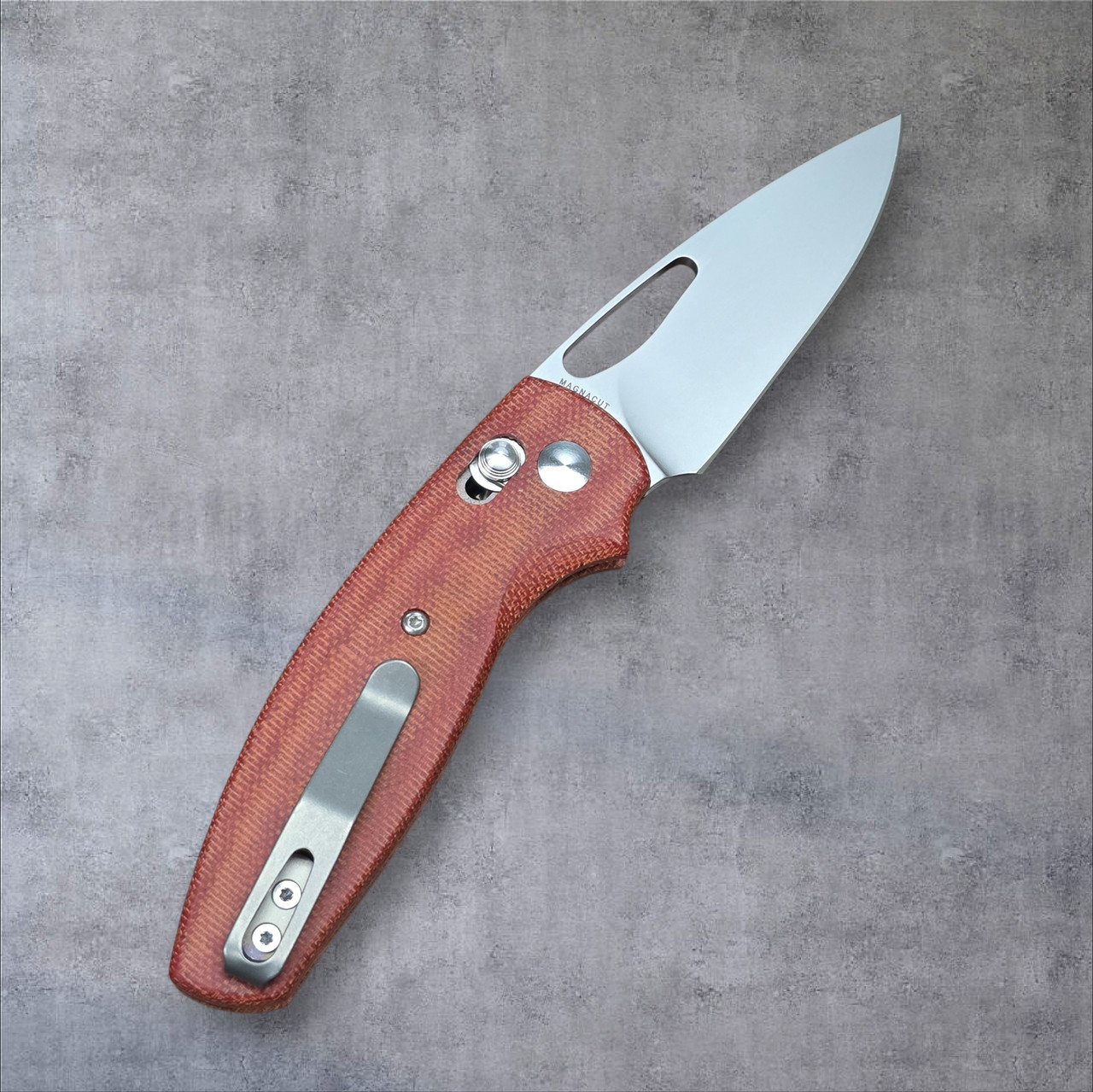 TRM Autumn Orange Micarta 3D Bulldog With Magnacut Blade-Made In USA