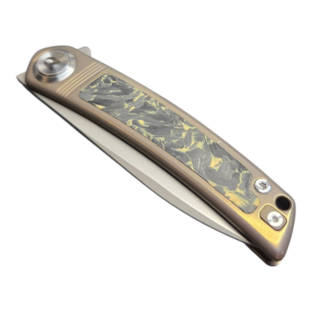 Dream Tech D4288BR M390 Pocket Knife With Bronze Titanium Handle And Button Lock System Blade Show 2026