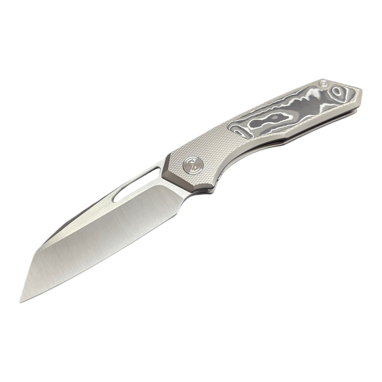 Miguron Knives Keryx Front Flipper Folding Knife 3.18" Hand Ground Rubbed Satin M390 Blade Titanium Handle With Bronze Carbon Fiber Inlay Survival Camping Pocket Knife MGR-605CSRII