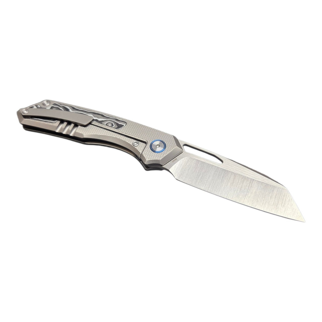 Miguron Knives Keryx Front Flipper Folding Knife 3.18" Hand Ground Rubbed Satin M390 Blade Titanium Handle With Bronze Carbon Fiber Inlay Survival Camping Pocket Knife MGR-605CSRII