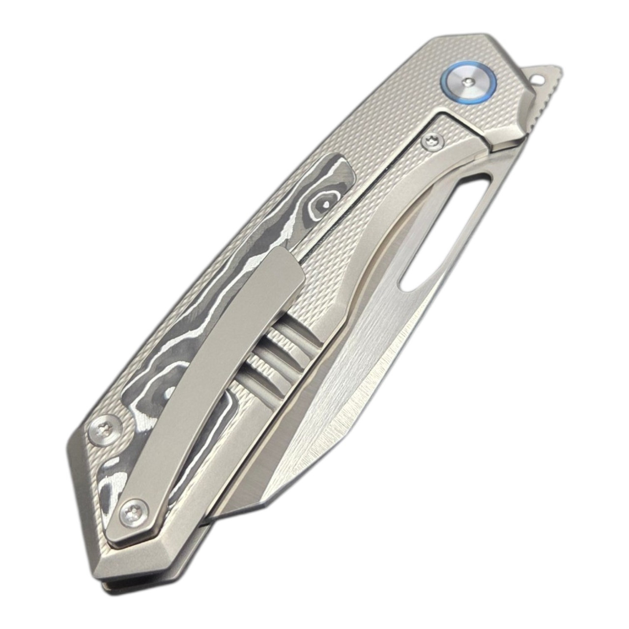 Miguron Knives Keryx Front Flipper Folding Knife 3.18" Hand Ground Rubbed Satin M390 Blade Titanium Handle With Bronze Carbon Fiber Inlay Survival Camping Pocket Knife MGR-605CSRII
