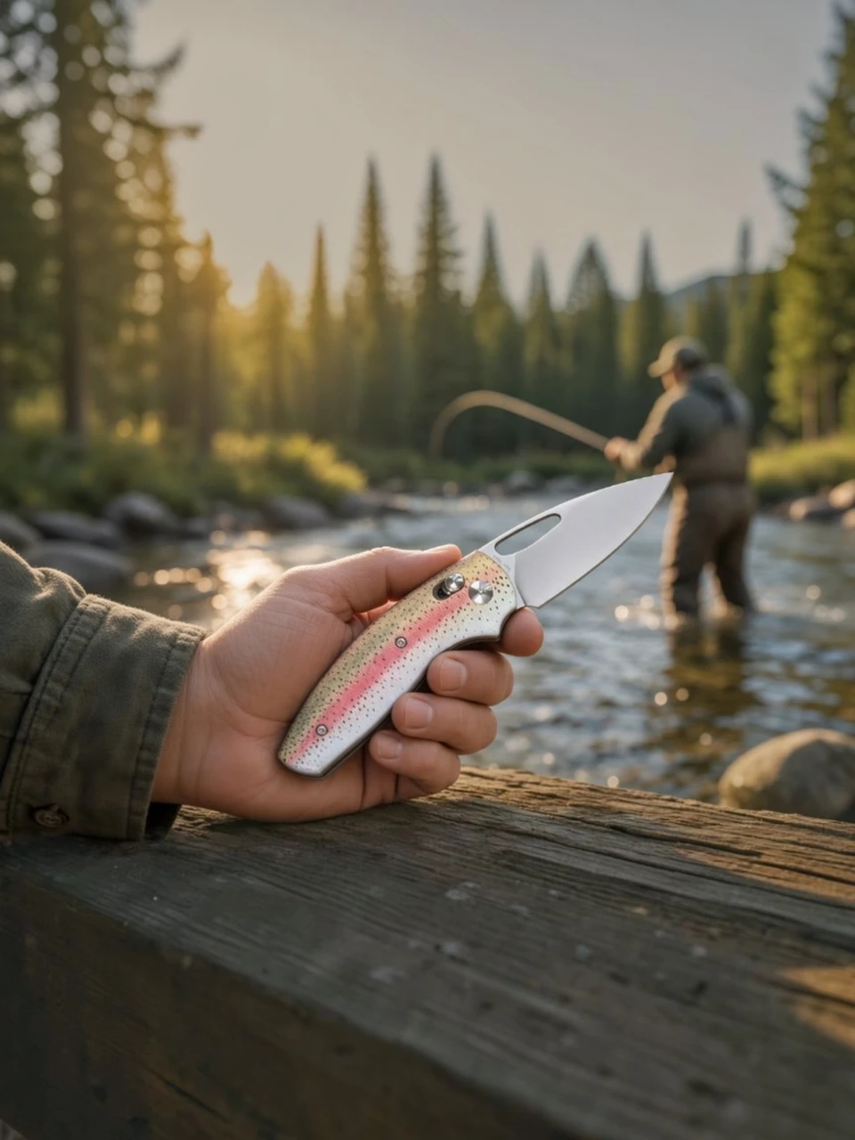 TRM Bulldog Rev. B Rainbow Trout Pattern G10 3D With Magnacut Blade-Made In USA 
