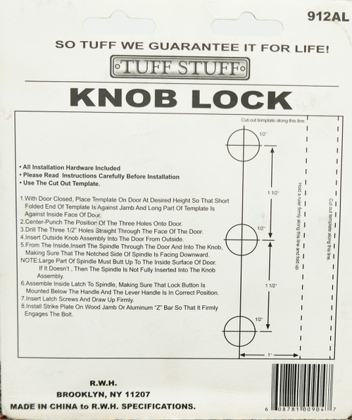Tuff Stuff Knob Keyed Lock Latch Storm Screen Door Handle Aluminum 912AL