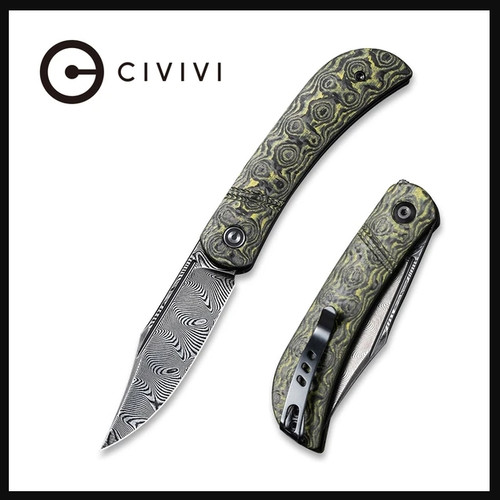 Appalachian Drifter Slip Joint Knife Layered Yellow G10 and Rose Pattern Carbon Fiber Handle C2015DS3