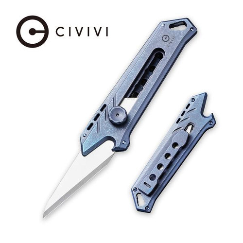 Civivi Mandate Blue Ti Utility Knife (1.94" Stonewashed 9Cr18MoV With Extra 1PC Damascus Blade And 2PCS 9Cr18MoV Blades) C2007B