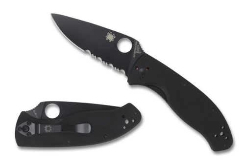 Spyderco C122GBBKPS Tenacious Black Part Serrated 8Cr13Mov Black G10