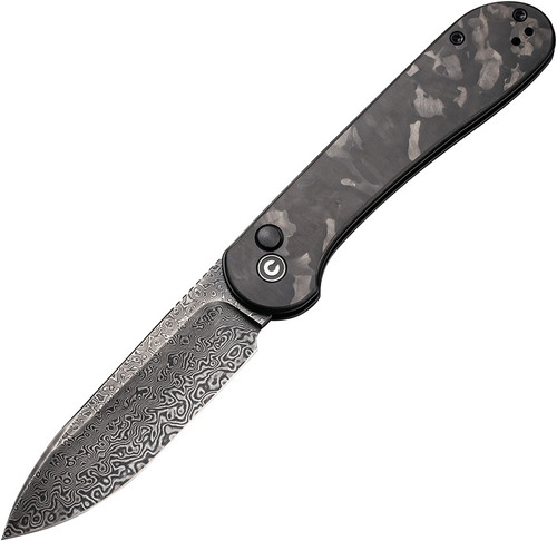 CIVIVI Elementum Button Lock Black Shred CF Damascus