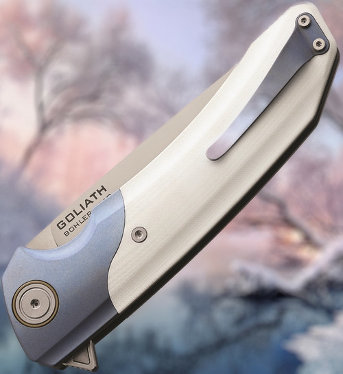 Maxace Knives Goliath 2.0 Liner Lock Knife White G10/ Blue Titanium