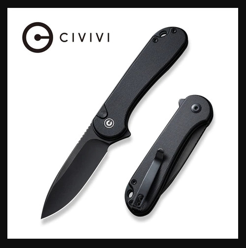 CIVIVI Button Lock Elementum II Knife Black G10 Handle (2.96" Black Stonewashed Nitro-V Blade) C18062P-1