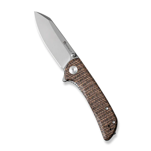 SENCUT Fritch Flipper Knife Dark Brown Matrix Micarta Handle (2.99" Stonewashed 9Cr18MoV Blade) S22014-3