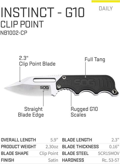 SOG Small Fixed Blade Knife Instinct NB1012-CP