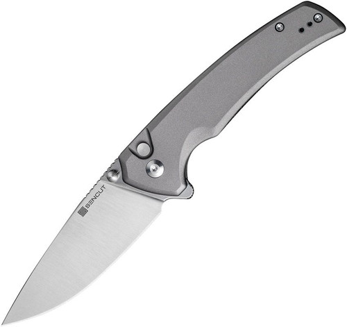 SENCUT Serene Flipper & Button Lock & Thumb Stud Knife Gray Aluminum Handle (3.48" Satin Finished D2 Blade) S21022B-3