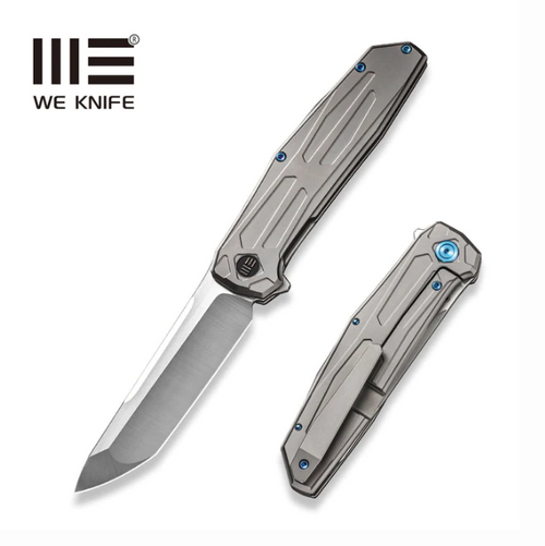 We Knife Co. WEKNIFE Shadowfire Flipper Knife Gray Titanium Handle (3.97" Hand Polished Satin CPM 20CV Blade) WE22035-2