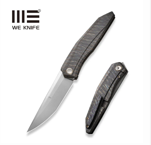We Knife Co. WEKNIFE Cybernetic Top Flipper Knife Tiger Stripe Pattern Flamed Titanium Handle (3.91" Polished Bead Blasted CPM 20CV Blade) WE22033-3