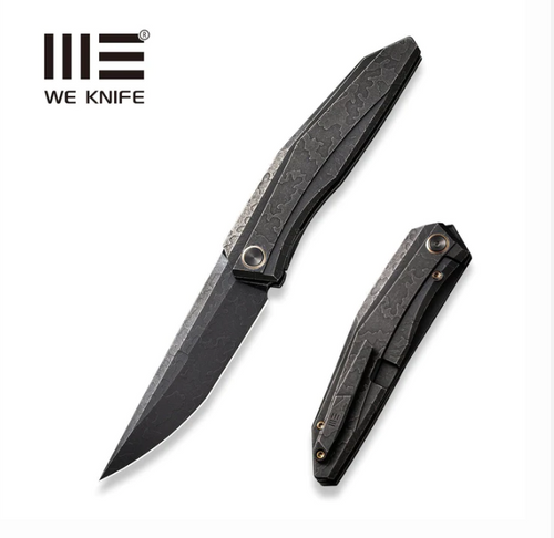 We Knife Co. WEKNIFE Cybernetic Top Flipper Knife Black Stonewashed With Etching Pattern Titanium Handle (3.91" Black Stonewashed With Etching Pattern CPM 20CV Blade) WE22033-4