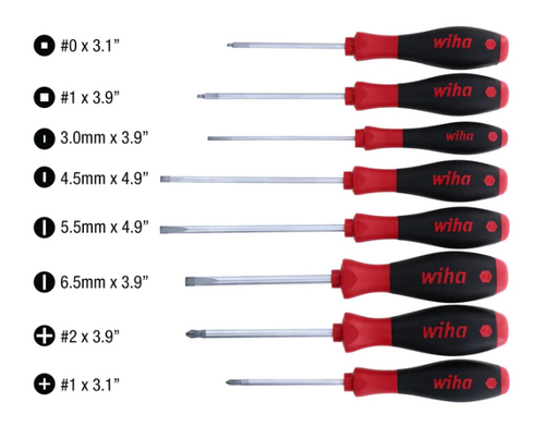 Wiha 8 PIECE SOFTFINISH SLOTTED AND PHILLIPS AND SQUARE SCREWDRIVER SET 30289