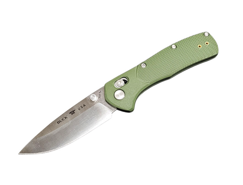Buck Range Pro Crossbar Lock Folding Knife 154CM Satin Drop Point Blade, Green GFN Handles 13922