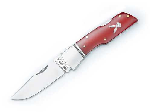 Finch Knife Company Sugar House Knife Syndicate Jackrabbit Gin Joint Traditional Lockback Folding Knife 3.375" 14C28N Satin Clip Point Blade, Bolstered Stainless Steel Handles with Red Bone Scales Finch Knife Company Sugar House Knife Syndicate Jackrabbit Gin Joint Traditional Lockback Folding Knife 3.375" 14C28N Satin Clip Point Blade, Bolstered Stainless Steel Handles with Red Bone Scales