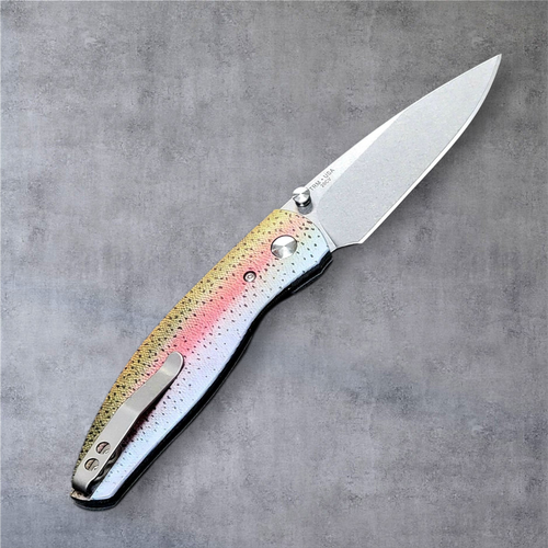 TRM Atom 3D Contoured G10 Rainbow Trout Scales - 20CV Blade - Made In USA