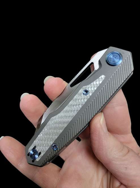 The Saloon - Divo Knives Exclusive CPM S90V Darkblast Titanium w/ Silver Twill Inlay 