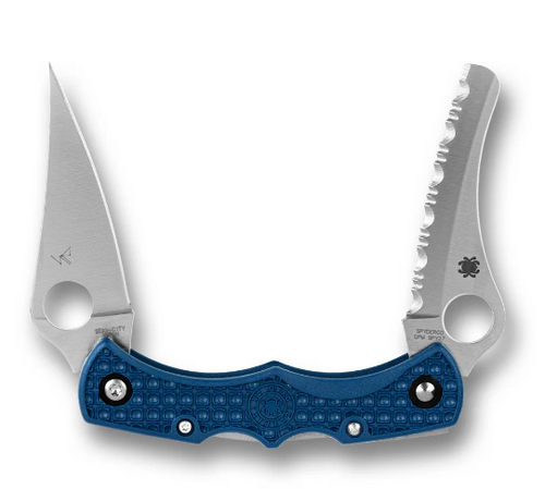 Spyderco Dyad Jr. Lightweight Twin Bladed Lockback Knife Blue FRN (2.4" Satin) C39P&SCBL
