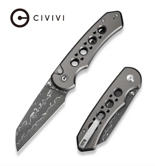 CIVIVI Pragma Prime Thumb Stud & Button Lock Knife Aluminum Handle (3.49" Damascus Blade) C24067-DS1
