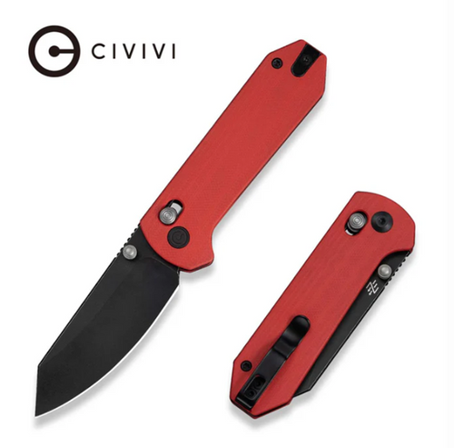 CIVIVI Yonder Thumb Stud & Crossbar Lock Knife Red G10 Handle (2.88" Black Stonewashed 14C28N Blade) C23073-2