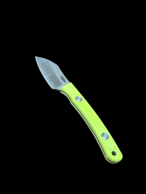 Hellbender Blade Co. Newt New Small Fixed Blade Magnacut Toxic Yellow/Leather Sheath