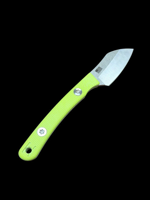 Hellbender Blade Co. Newt New Small Fixed Blade Magnacut Toxic Yellow/Leather Sheath
