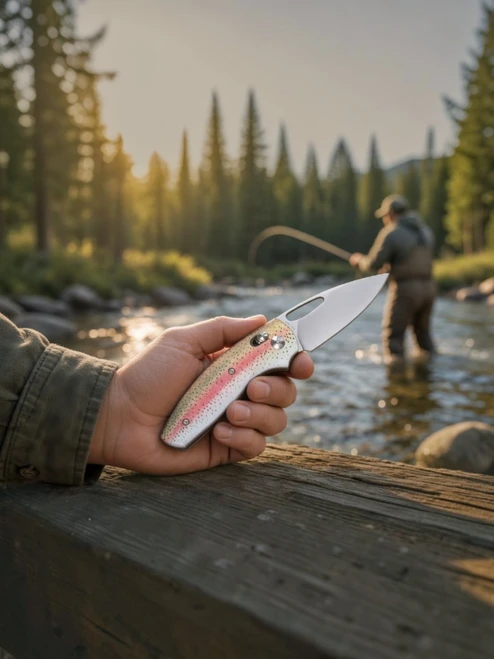 TRM Bulldog Rev. B Rainbow Trout Pattern G10 3D With Magnacut Blade-Made In USA 