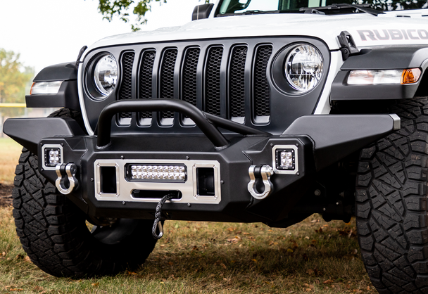 2022 Jeep Wrangler Front  Bumper complete with winch and side mount pod lights.